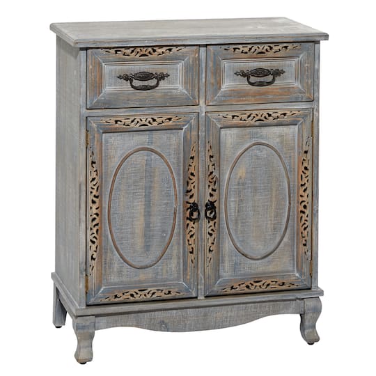 Gray Wood Vintage Cabinet With Drawers, Vintage Storage Cabinets